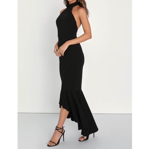 NWOT | LULUS Elegant Grace Black Tiered Halter High-Low Maxi Dress | Sz S - Picture 3 of 5